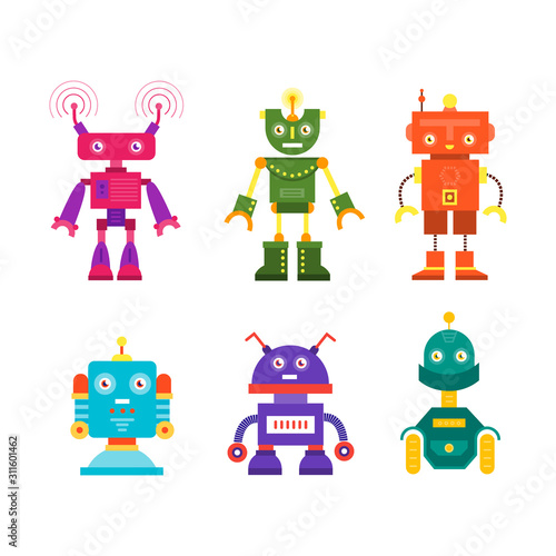 Vector set of modern robot character icons flat style © darijashka