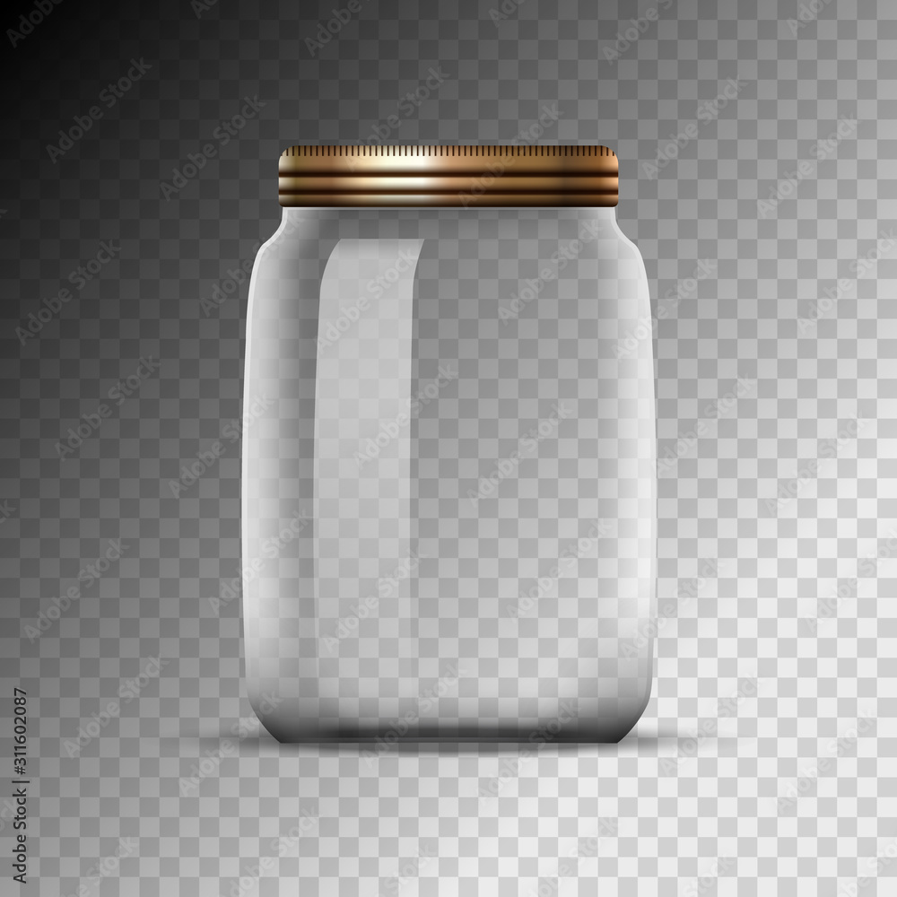 Premium Vector  Glass jar empty clear glass container with metal