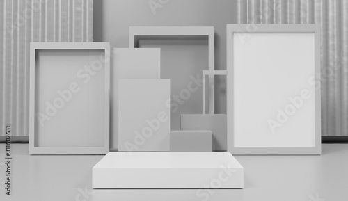 3d abstract minimal geometric forms. Glossy luxury podium for your design. Pastel color scene for show product. Fashion show stage, shopfront. Empty scene for cosmetic.