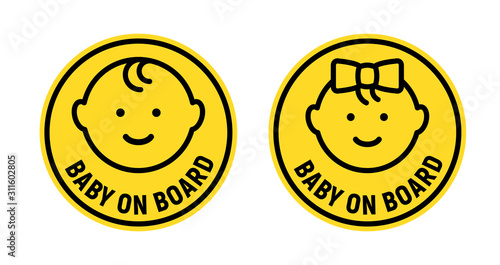 Baby on board sign icon. Child safety sticker warning emblem. Baby safety design illustration