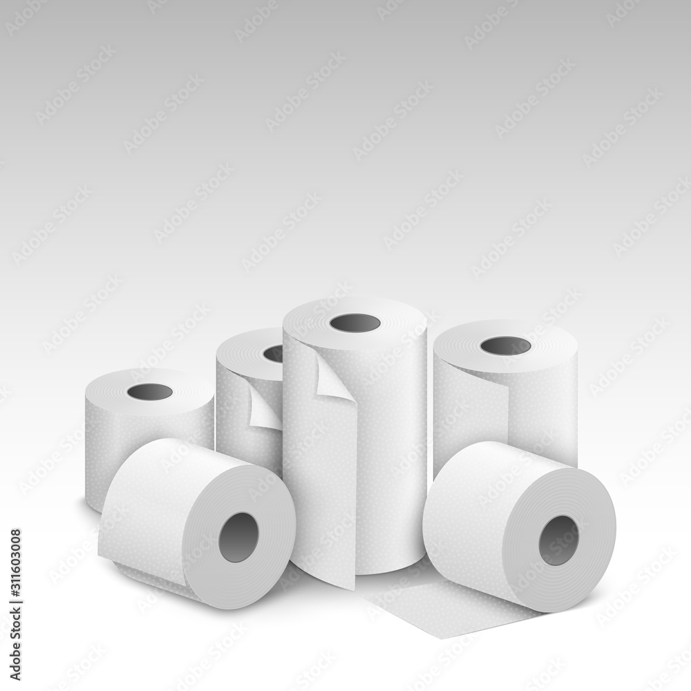 Toilet paper roll tissue. Toilet towel icon isolated realistic illustration. Kitchen wc white tape paper Toilet paper roll tissue. Toilet towel icon isolated realistic illustration. Kitchen wc white tape paper