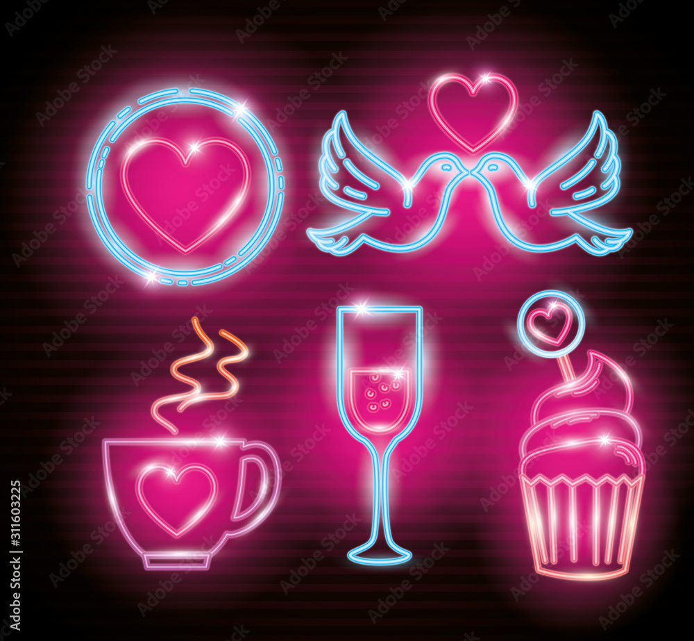 set icons of valentine day of neon light vector illustration design set icons of valentine day of neon light vector illustration design