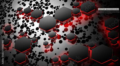 Perspective hexagon background with red lights Vector Illustration For Wallpaper, Banner, Background, Card, landing page , etc