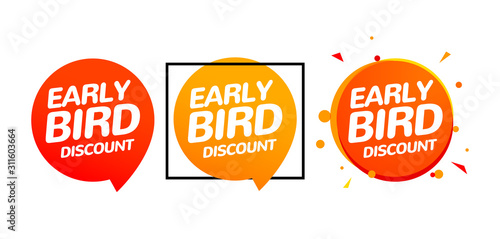 Early bird discount vector special offer sale icon set. Early bird icon cartoon promo sign banner