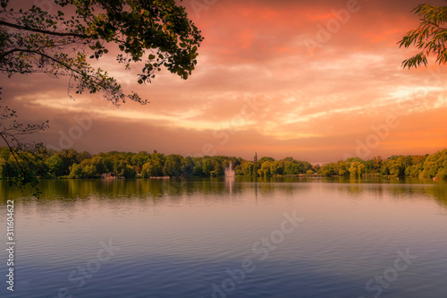 idyllic lake in the sunset in summer