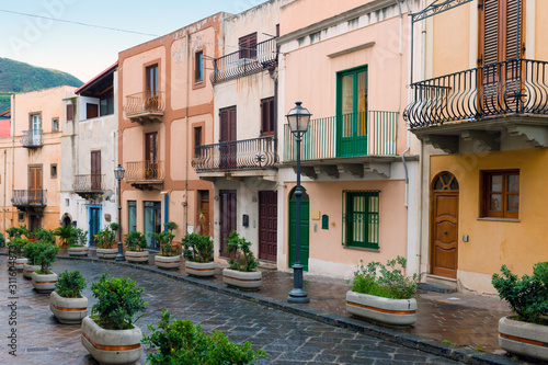 a beautiful typical multicolored street in Lipari  Aeolian islands  Italy.