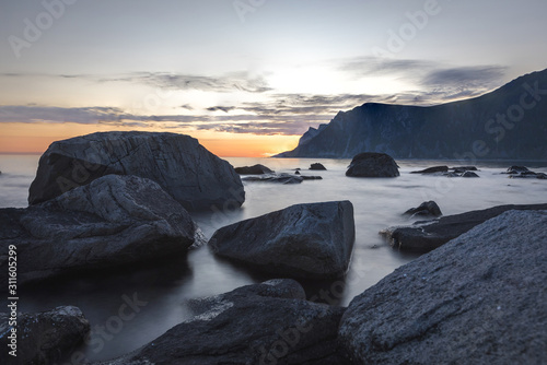 Εκτύπωση καμβά Long exposure of a rocky coastline in Lofoten, Norway