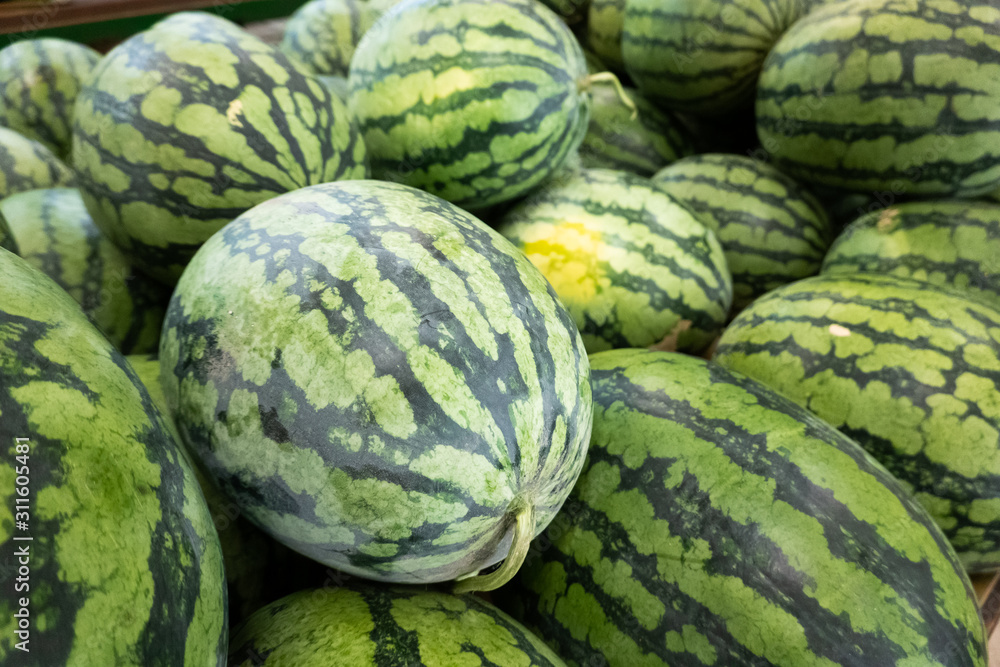 watermelon stacked on the marketplace watermelon stacked on the marketplace