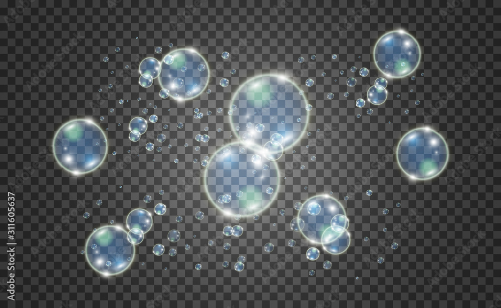  White beautiful bubbles on a transparent background vector illustration. Bubble.