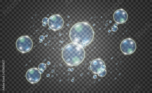  White beautiful bubbles on a transparent background vector illustration. Bubble.