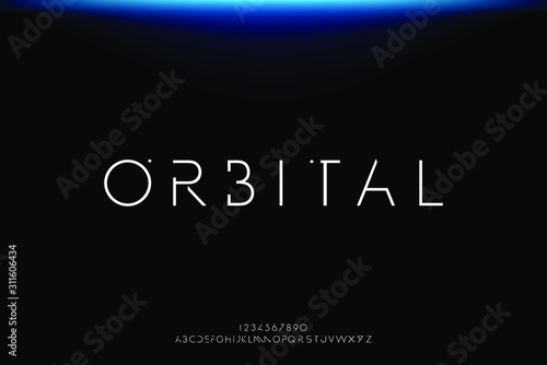 Plakat Orbitalny. Streszczenie technologia futurystyczna czcionka alfabetu. projekt ilustracji wektorowych typografii cyfrowej przestrzeni