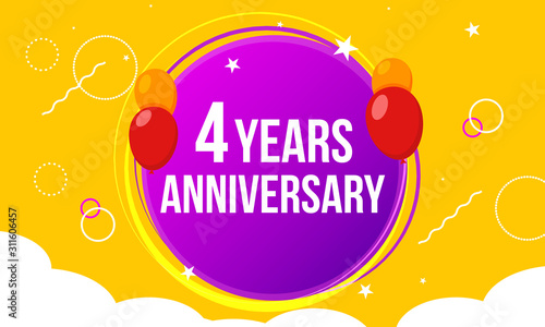 4 anniversary hapy birthday first invitation celebration party card event. 4st anniversary template balloons