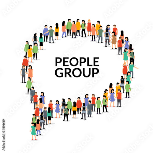 Speech bubble people group, vector chat crowd social communication illustration