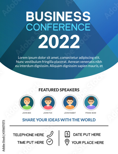 Business conference simple template invitation. Geometric magazine conference or poster business meeting design banner