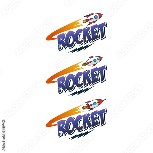 rocket ship launch space travel sign badge label logo set