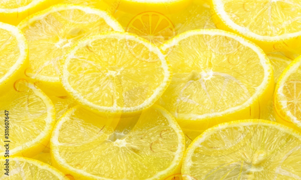 Photo set of fresh yellow slice lemon