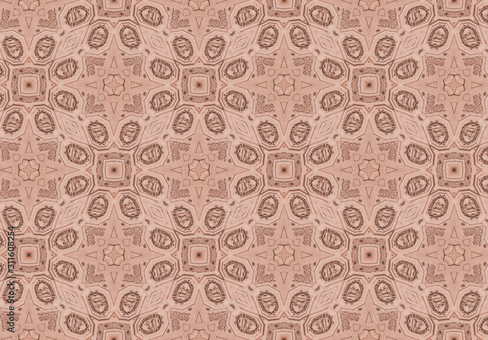 Light Taupe and Cafe Au Lait abstract seamless background. template with geometric design. symmetric Abstract vintage ornaments. Decorative raster ornate colored mandala