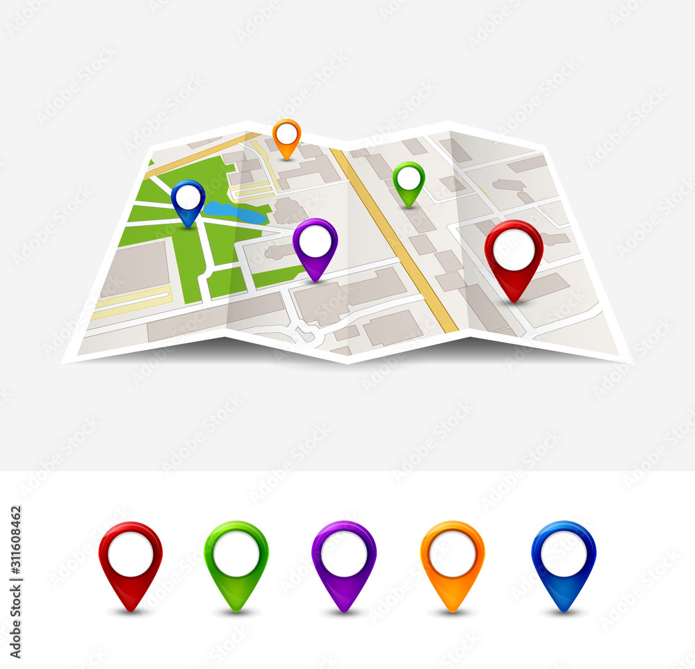 Fototapeta premium Map gps pin icon vector road. Travel home city street marker. Navigation gps illustration