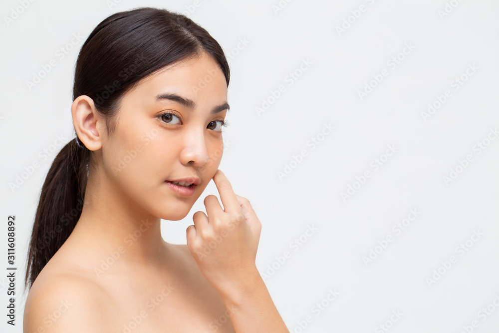 Portrait of beauty Asian woman clear healthy perfect skin isolated on white background. Beauty clinic facial treatment skincare concept Portrait of beauty Asian woman clear healthy perfect skin isolated on white background. Beauty clinic facial treatment skincare concept