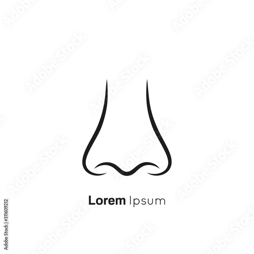 Icon of human nose with nostrils in full face. Smelling organ vector isolated on white background.