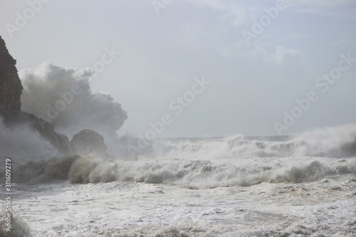 Rough sea at the beach in Nazare