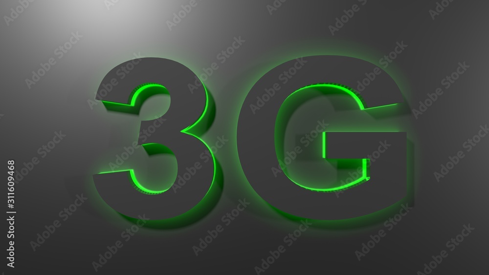 3G black write with green light, on black surface - 3D rendering illustration 3G black write with green light, on black surface - 3D rendering illustration