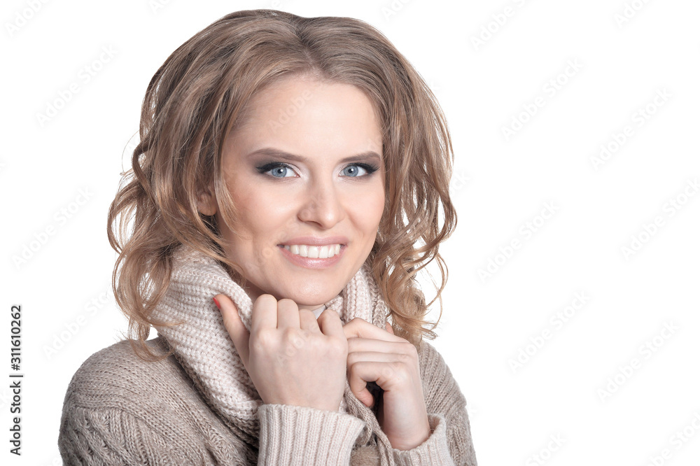 Close up portrait of beautiful young woman posing isolated on white background Close up portrait of beautiful young woman posing isolated on white background