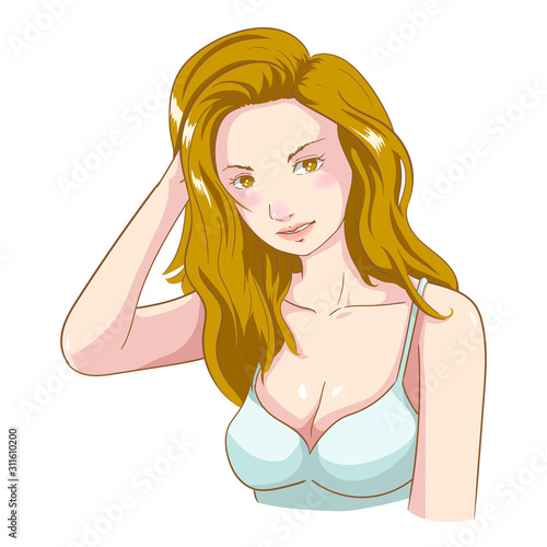 vector illustration of a beautiful sexy woman in pose touch her hair