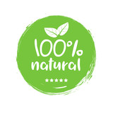 100 natural organic stamp food badge. Eco Nature green icon product label or logo typography