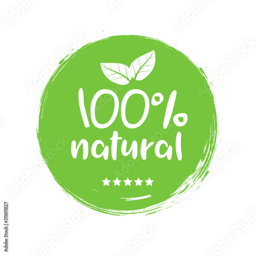 100 natural organic stamp food badge. Eco Nature green icon product label or logo typography