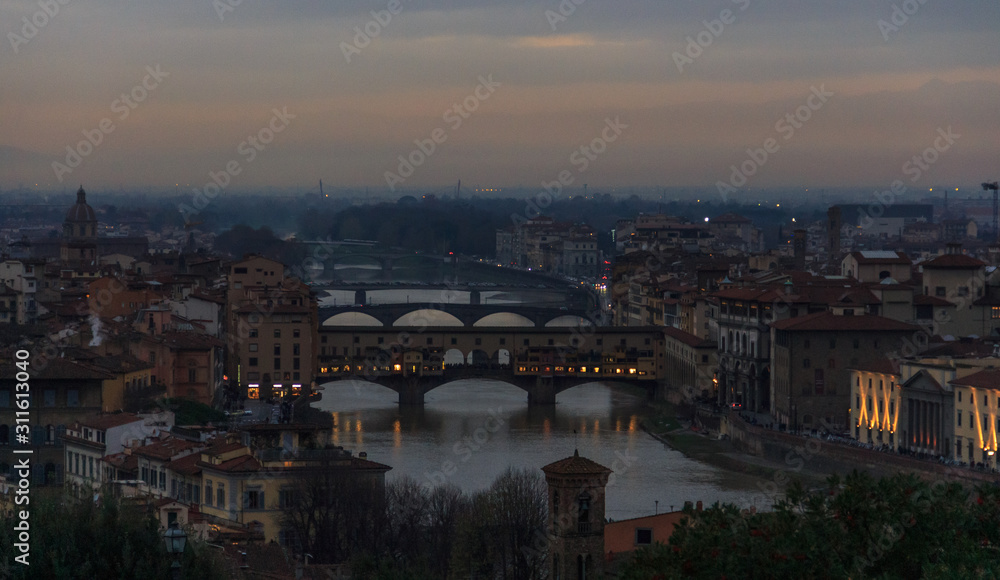 view of the bridges of Florence and the Arno river