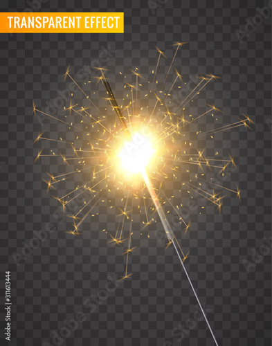 Vector light sparkler decoration. Holiday sparkler firework background isolated bengal bright light
