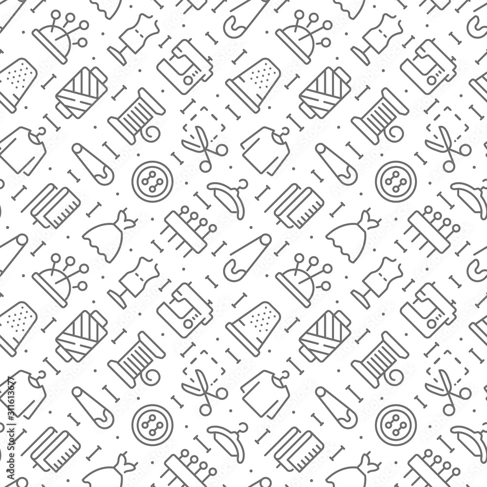 Sewing related seamless pattern with outline icons Sewing related seamless pattern with outline icons