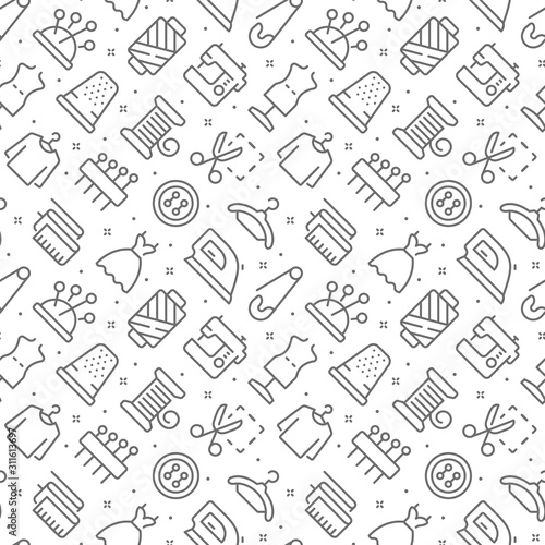 Sewing related seamless pattern with outline icons