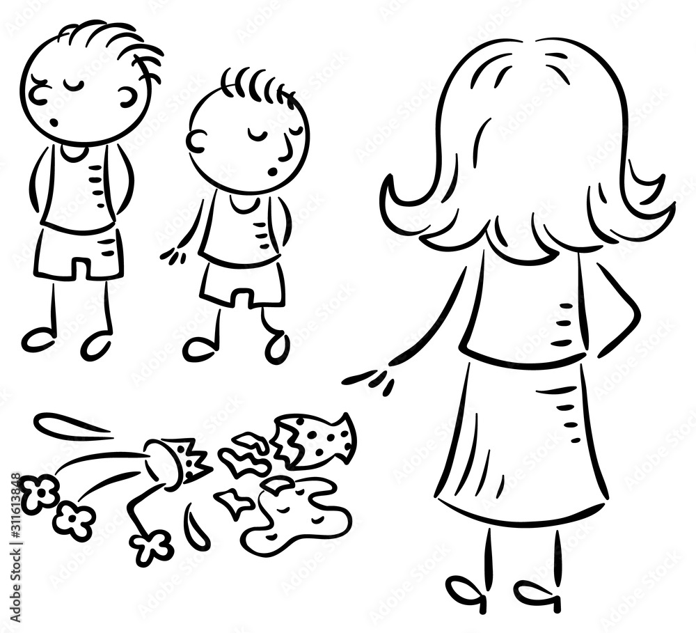 Mother is asking who of the boys broke the vase Mother is asking who of the boys broke the vase