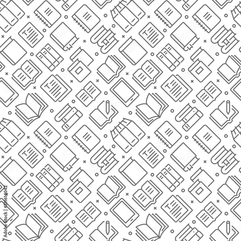 Books related seamless pattern with outline icons