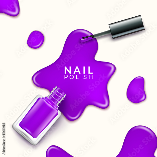 Nail polish beauty paint drop. Cosmetic bottle makeup polish nail or manicure design