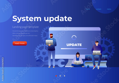 System update vector illustration concept, people update operation system. Landing page template. Characters design