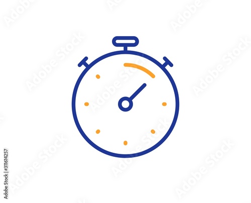 Time management sign. Timer line icon. Stopwatch symbol. Colorful outline concept. Blue and orange thin line timer icon. Vector