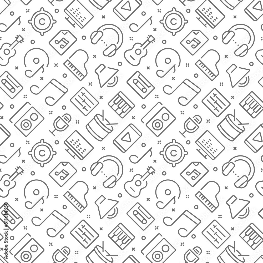 Music related seamless pattern with outline icons Music related seamless pattern with outline icons