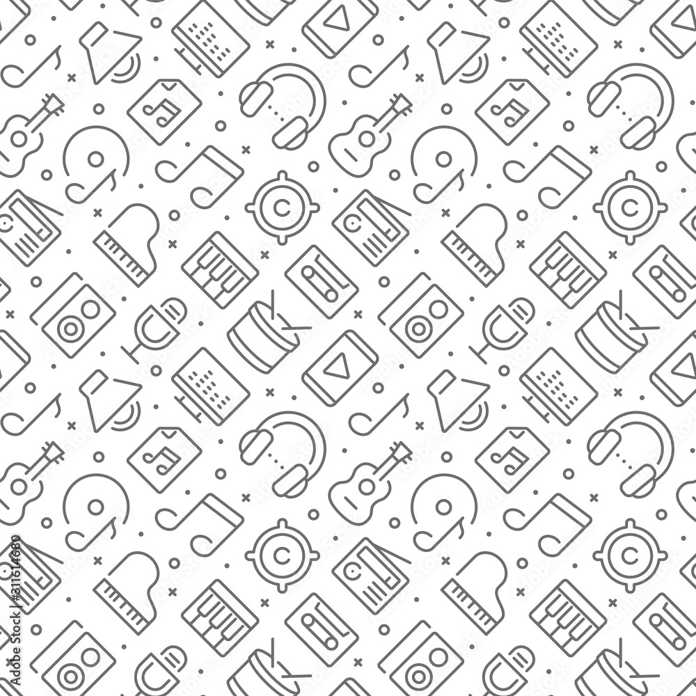 Music related seamless pattern with outline icons