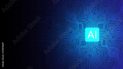 blue artificial intelligence circuit processor background,abstract futuristic technology background,machine learning technology concept