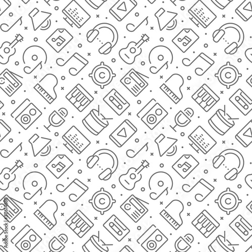 Music related seamless pattern with outline icons