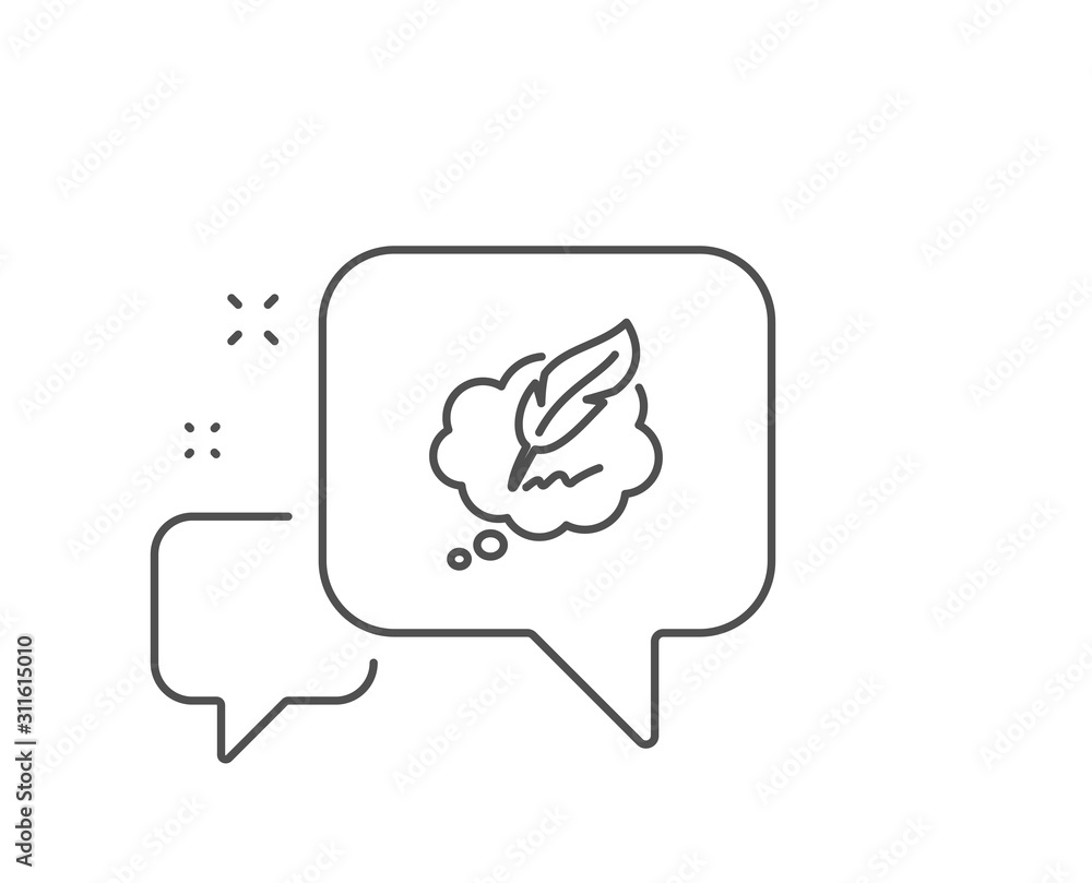 Copywriting speech bubble line icon. Chat bubble design. Feather sign. Copyright symbol. Outline concept. Thin line copyright chat icon. Vector Copywriting speech bubble line icon. Chat bubble design. Feather sign. Copyright symbol. Outline concept. Thin line copyright chat icon. Vector