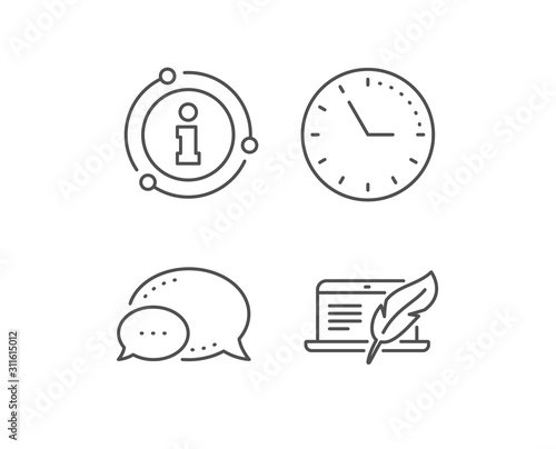 Copywriting notebook line icon. Chat bubble, info sign elements. Ð¡opyright feather sign. Media content symbol. Linear copyright laptop outline icon. Information bubble. Vector