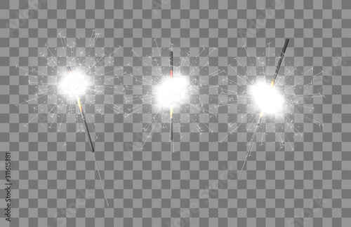 Vector light sparkler decoration. Holiday sparkler firework background isolated bengal bright light
