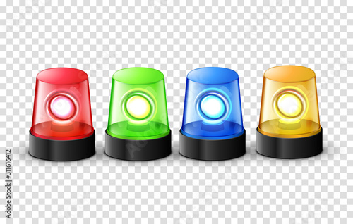 Red green blue and yellow flashing police beacon alarm