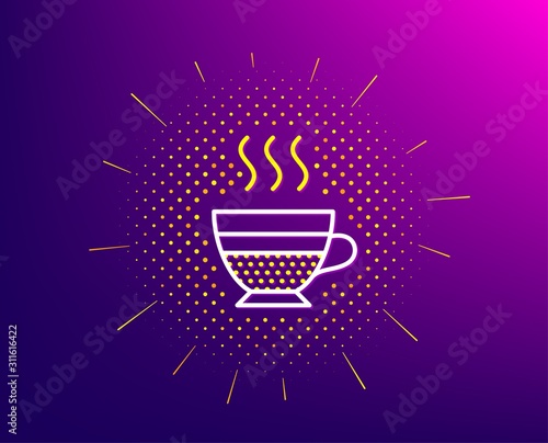Cafe creme icon. Halftone pattern. Hot drink sign. Beverage symbol. Gradient background. Cafe creme line icon. Yellow halftone pattern. Vector