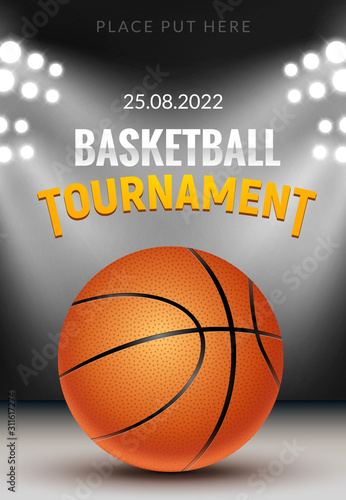 Basketball vector tournament background. Basketball court arena game poster. Banner realistic design basket template