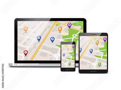 Gps map mobile vector app background illustration device route location concept